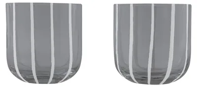 Produktbild von OYOY Mizu Gläser 2er Set Grey L300545 mundgeblasen 320 ml Ø8x8,2 cm skandinavisches Design Trinkgläser mit Streifen