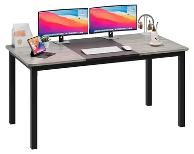 Obrázek produktu pro Psací stůl – počítačový a herní stůl – 160 cm, obdélníkový – dřevěná deska – pevná kovová konstrukce – kompaktní – černá/šedá