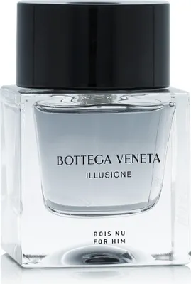 A clear, professional studio shot of a Bottega Veneta Illusione Bois Nu EDT M 50 ml perfume bottle against a white background.