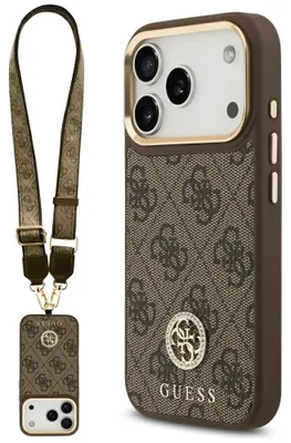 Image de GUESS case passend für IPHONE 17 Pro compatible with MagSafe GUHMP17LP4G4DCSW (PU W/ Strass Logo & Big Strap Metal Buttons) brown