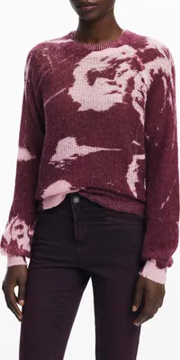 Produktbild von Rosa Damenpullover mit Rundhalsausschnitt und Kontrastdetails