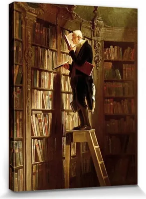 Obrázek produktu pro Carl Spitzweg Obrázky Plátno Roztažené plátno | XXL-Wall Picture Poster Art Print As Canvas Picture - The Bookworm, 1850 (80 x 60 cm)