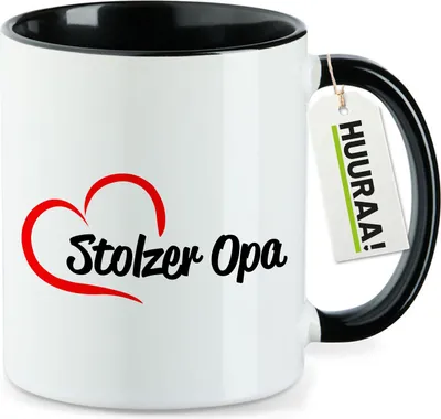 Produktbild von Huuraa Kaffeetasse Stolzer Opa Herz 330ml Schwarz Keramik Kaffeebecher Geschenkidee