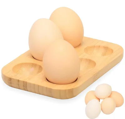Image de Support en bambou pour œufs, avec 6 compartiments - Naturel