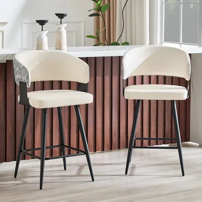 Obrázok produktu pre Sada dvoch barových stoličiek, s operadlom, umelá koža, kovová konštrukcia, podnožka, ergonomický dizajn (biela)