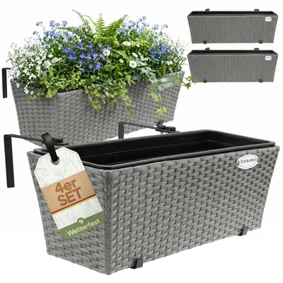 Produktbild von CASARIA® Blumenkasten 4er Set 11 Liter Montagehalterung Indoor Outdoor Geländerkasten Balkonkasten Pflanzkasten grau
