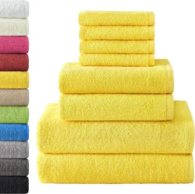 Produktbild von Handtuch-Set aus 100% Baumwolle, 4 x Gasttuch, 2 x Handtuch, 2 x Badehandtuch, Gelb