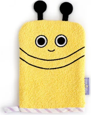 Produktbild von Milk&Moo Buzzy Bee Waschhandschuh, kuschelweicher Waschlappen für Babys und Kinder, Badeschwamm, Badehandschuh, aus 100% Baumwolle, weich und lustig, gelb, ab 0 Monaten