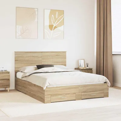 Obrázek produktu pro Maison Exclusive – rám postele s čelem Sonoma dub 150 x 200 cm dřevěný materiál
