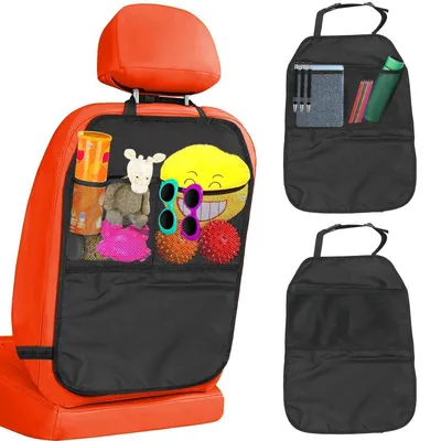 Productafbeelding van 2 stuks rugleuningbeschermers voor auto, geschikt voor kinderen, met organizer en 2 netzakken, waterdichte achterbankbeschermer, afmetingen 42,5 x 66 cm