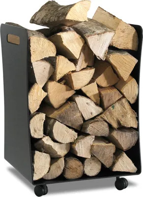 Produktbild von Holzkorb, Kaminkorb, Holzaufbewahrung – mit Rollen- schwarz beschichtet