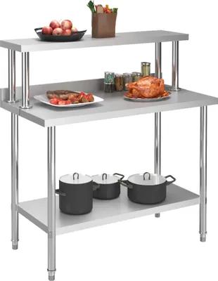 Obrázok produktu pre vidaXL Kuchynský pracovný stôl s hornou policou 120 × 60 × 120 cm Nerezová oceľ