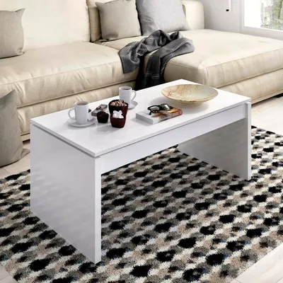 Produktbild von Couchtisch Dburgi, Wohnzimmer-Zeitungsständer mit Ablagefach, niedriger Couchtisch, 102 x 50 x 43 cm, Weiß