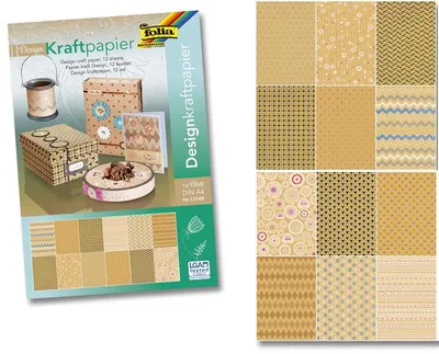 Produktbild von Folia 13149 Bastelblock Design Kraftpapier - 12 Blatt, A4, sortiert