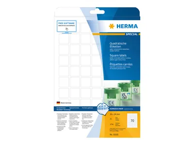 Obrázok produktu pre HERMA papier - matný - samolepiaci, odstrániteľné lepidlo - biely - 24 x 24 mm 1750 štítkov (25 listov x 70)