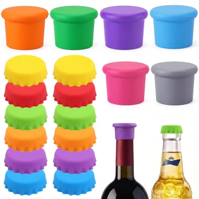 18er Set Silikon-Flaschenverschlüsse, luftdicht, 7 Farben