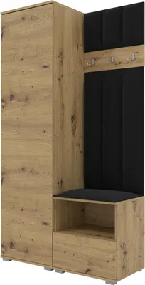 Produktbild von Garderoben-Set Nela I LUX, gepolsterte Garderobe 100 cm mit Sitzbank, Wandpaneelen und Stauraum (Farbe: Artisan Eiche + Trinity 16)