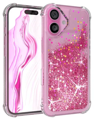 Produktbild von EAZY CASE - Glitzer Hülle kompatibel mit Apple iPhone 16 Glitzer Schutzhülle, Soft Case, Backcover Transparent mit Motiv
