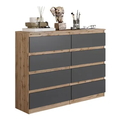 Immagine prodotto di GABRIEL – Comò / Sideboard con 8 cassetti – Rovere Wotan / Antracite – Altezza 92 cm, Larghezza 120 cm, Profondità 33 cm
