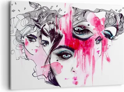 Produktbild von Bild auf Leinwand - Leinwandbild - Frauen Gesichter Augen illustration - 100x70cm - Wand Bild - Wanddeko - Leinwanddruck - Bilder - Kunstdruck - Leinwand bilder - Wandkunst - AA100x70-3095