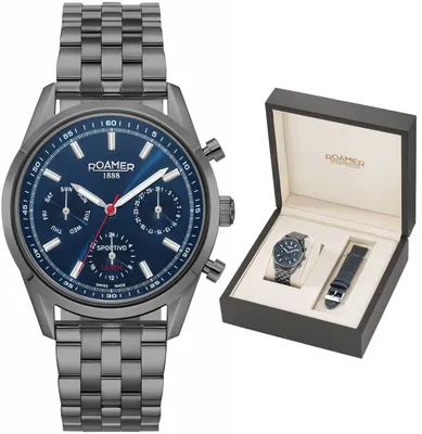 Zdjęcie produktu dla Roamer 856982 48 45 70 Sportivo Set niebiesko-szary skórzany zegarek męski ze stali nierdzewnej NOWOŚĆ