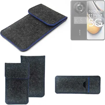 Produktbild von K-S-Trade Handy-Hülle Schutz-Hülle kompatibel mit Realme 11 Pro+ Filztasche Pouch Tasche Case Sleeve Filzhülle dunkelgrau, blauer Rand