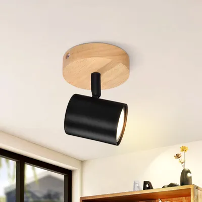 Immagine prodotto di ZMH LED faretto da soffitto 1 fiamma nera plafoniera GU10 faretto orientabile da parete faretto da parete in legno per camera da letto corridoio cucina senza lampadine