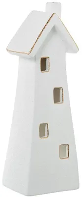 Zdjęcie produktu dla Świecznik ceramiczny w kolorze białym i złotym, o wymiarach 11 x 9 x 35 cm