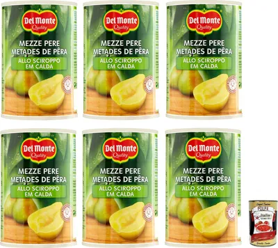 Produktbild von 6x Del Monte Mezze Pere in Sciroppo,Halbe Birnen in Sirup,Frucht in Sirup,420g Dose + Italian Gourmet Polpa di Pomodoro 400g Dose