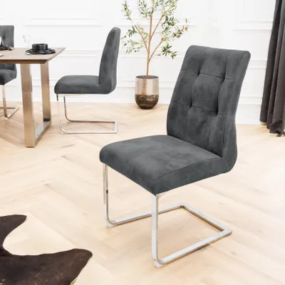 Produktbild von riess-ambiente 2er Set Design Freischwinger Stuhl COMFORT dunkelgrau Microfaser mit Stahl-Gestell Esszimmerstuhl Essstuhl