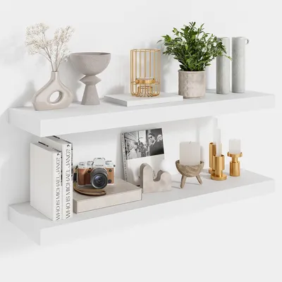 Produktbild von Wandregal Feihorrm 2er-Set Schweberegale, 60 cm Schweberegal, weiße Wandregale | Holzregale, Regale für die Wand, Wandregal für Badezimmer, Küche, Woh