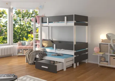 Obrázek produktu pro Dětská patrová postel pro tři 80x180 GADORA - bílá / antracitová