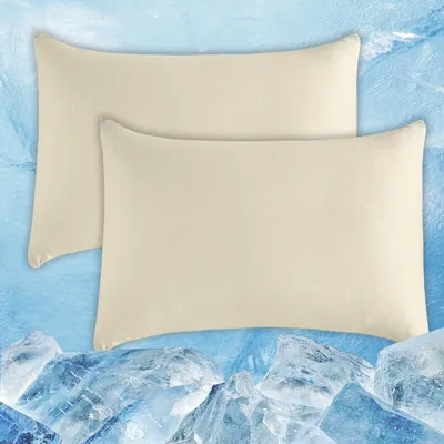 Produktbild von kühlende Kissenbezüge 2er-Set, Q-Max > 0,45 Arc-Chill Faser für Heißschläfer, Schwangere & bei Nachtschweiß–Weicher als Seide, Haarschonend & Atmungsakti mit Reißverschluss, Beige, 50 x 90 cm