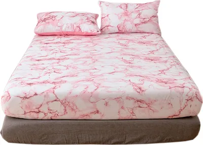 Produktbild von CANDeal 3 Pieces Pink Marble Printed King Bed Sheet Set, 1 Fitted Sheet and 2 Pillow Cases, Polyester Luxury Bedding with 35CM Deep Pockets