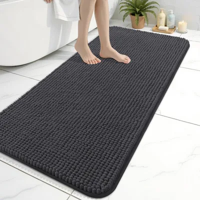Produktbild von Badezimmerteppich Chenille Extra Dick 61x120 cm Dunkelgrau Rutschfest Saugfähig Maschinenwaschbar
