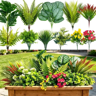 Immagine prodotto di Set di 20 piante artificiali per esterni, con varietà tropicali