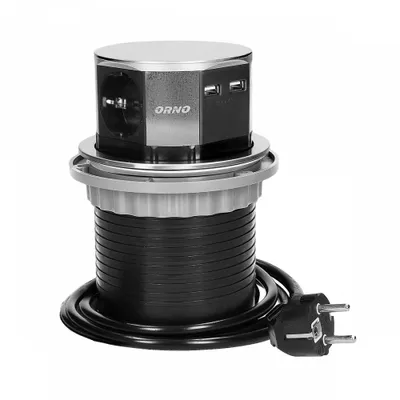 Obrázek produktu pro Nábytková zásuvka ORNO OR-AE-1381(GS), vestavěná, 3 zásuvky Schuko, 2 x USB, délka kabelu 1,5 m, černá