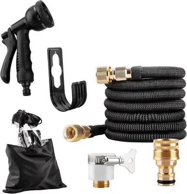 Obrázek produktu pro Flexibilní roztažitelná zahradní hadice s 8funkční tryskou a mosazným adaptérem – 30 metrů – pro zahradu a mytí auta