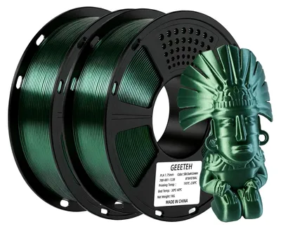 Image de Filament Silk-PLA - Filament pour imprimante 3D - 2 kg - 1,75 mm - Surface soyeuse et brillante - 343 mètres - Vert foncé