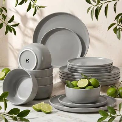 Obrázek produktu pro Konsimo jídelní servis Stolní servis VICTO sada nádobí Jídelní talíř Dezertní talíř Mísa pro 6 osob (18 ks), šedá, keramika, Loft, 20/27/14,5 cm