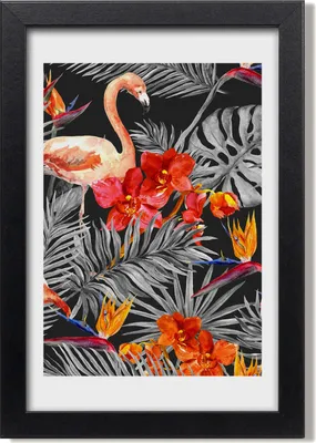 Produktbild von Bild 20x30 MDF-Rahmen, Wandkunst Flamingos und Blumen