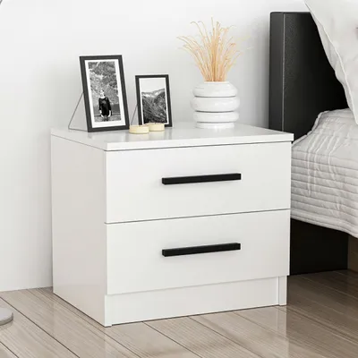Obrázok produktu pre Skye Decor, kvalitný nočný stolík, biely, 50 x 40 x 47 cm | 100 % melamínom potiahnutá drevotriesková doska, hrúbka 18 mm | Moderný dizajn s množstvom políc, ideálny do spálne.