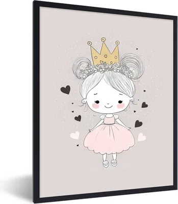 Produktbild von MuchoWow® Gerahmtes Poster Prinzessin - Mädchen - Herzen - Krone - Rosa 60x80 cm - Poster mit Schwarzem Bilderrahmen Wandposter Rahmen Foto Bilder - Premium - Wanddeko Wohnzimmer