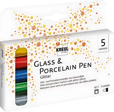 Image de KREUL Stylo à paillettes pour verre et porcelaine, moyen, 5 pièces