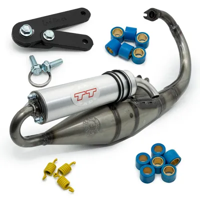 Immagine prodotto di LeoVince sistema di scarico completo HAND MADE TT con omologazione, alluminio compatibile con MBK Booster / Kat AC / Next Gen / Rocket / Spirit / Stunt
