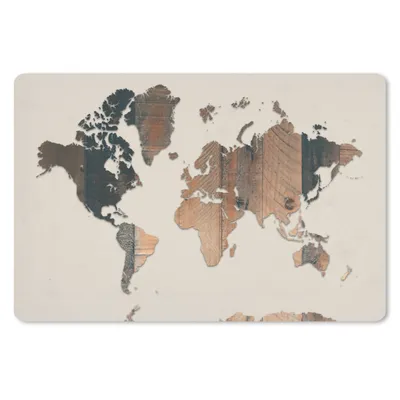Produktbild von MuchoWow® Schreibtischunterlage Weltkarte - Holz - Beige 60x40 cm - XXL Mauspad - Großes Mauspad