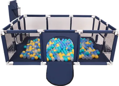 Immagine prodotto di Selonis playpen grande parco giochi con 400 palline playpen per bambini, blu scuro:turchese/blu/giallo/trasparente