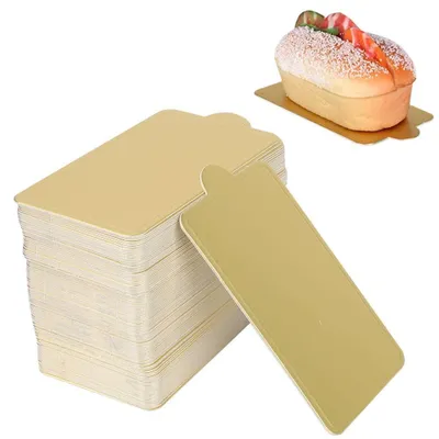 100 goldene Tortenplatten, rechteckig, Papier, 10x6 cm