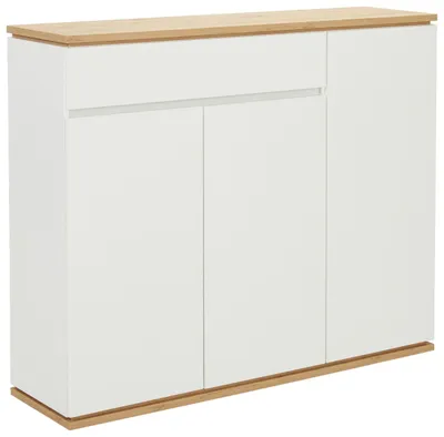 Produktbild von Moderner Schuhschrank YAMAEL XL, 135x112x38 cm, mit Schublade, 3 Drehtüren und Soft-Close-Funktion