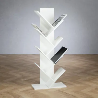 Produktbild von Bücherregal JULES weiß - freistehendes Standregal für Bücher, Baumregal, Deko Regal hergestellt aus hochwertiger Spanplatte